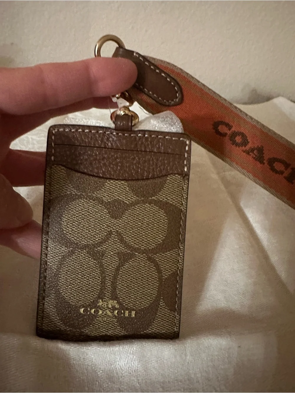 Coach Brown Signature Cardholder with Orange Logo Lanyard - Picture 3 of 8